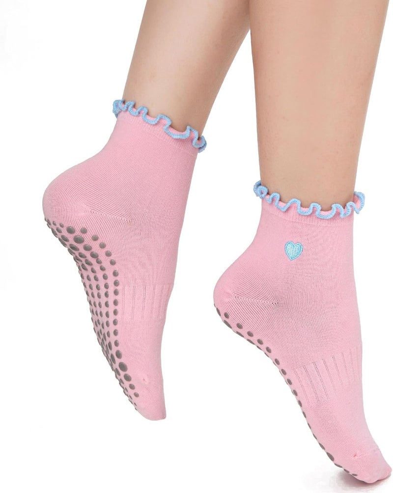 Soxbang 3/6 Pairs Cute Pilates Socks with Grips,Yoga Socks Barre Sock Non Slip Grip Embroidery for Barre Ballet Workout - Image 2